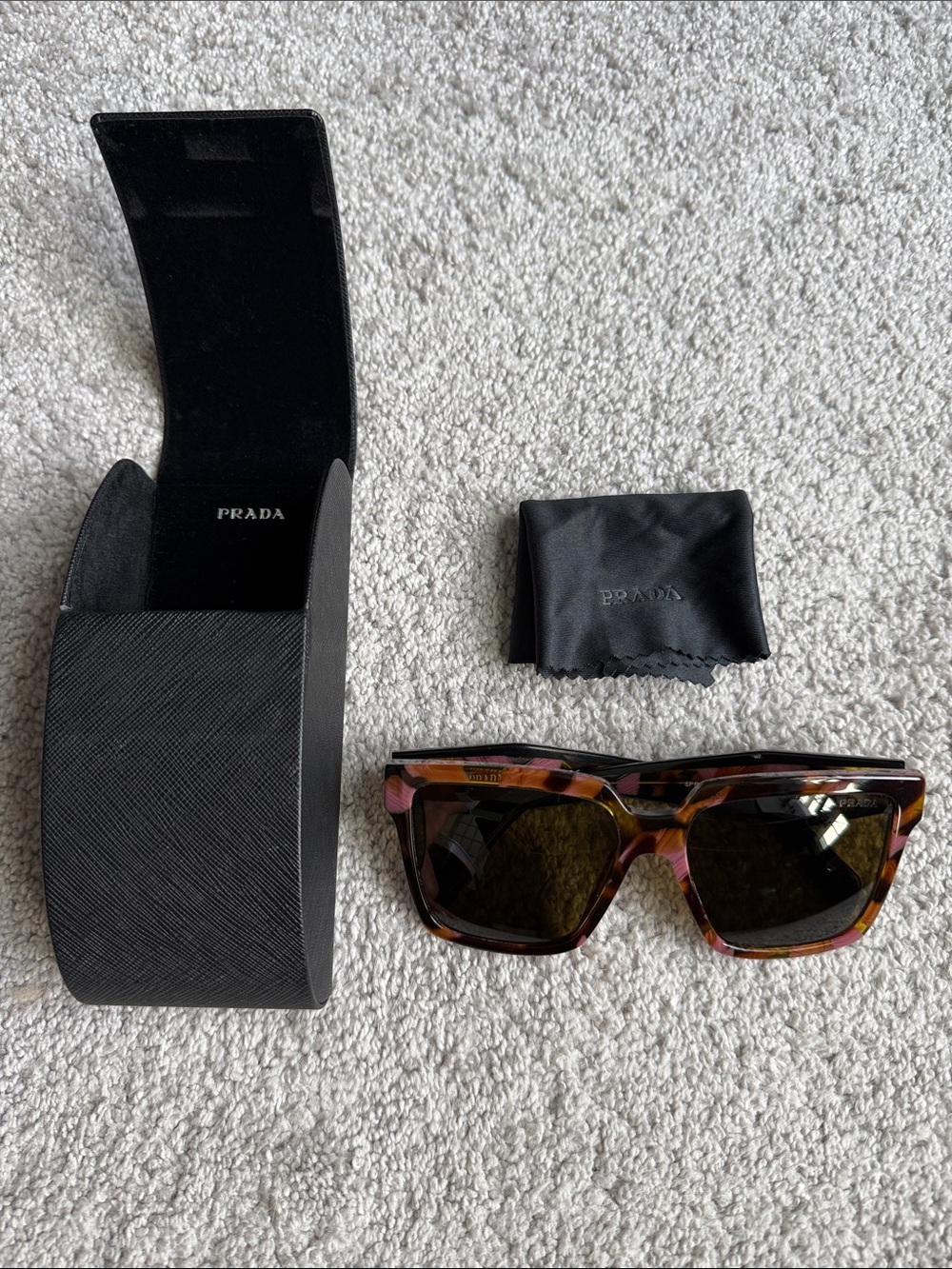 Prada Oversized Square Sunglasses in Pink and Brown Tortoiseshell - Picture 3 of 5
